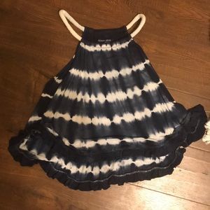 blue and white tye dye tank top with rope straps